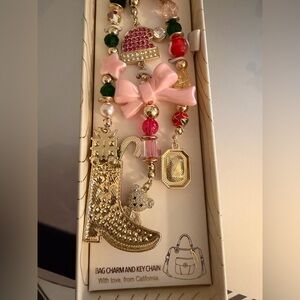 Gold Charm Bracelet with Pink Bow and Bear